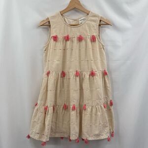 Poppet & Fox Girls Tiered 100% Cotton Tassel Dress in Cream | Size 10